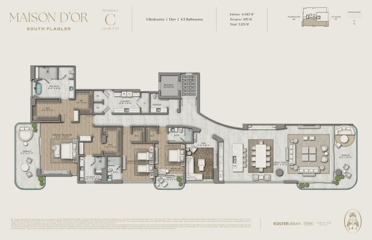 Residence C Floorplan at 3773 S Flagler Drive 503, West Palm Beach