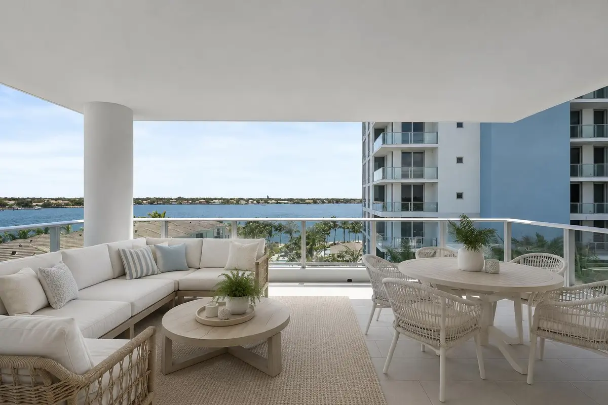 Virtually staged balcony at 1 Water Club Way 604, North Palm Beach
