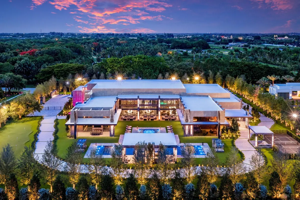 Villa Skyfall Twilight Aerial at 16121 Quiet Vista Circle, Delray Beach