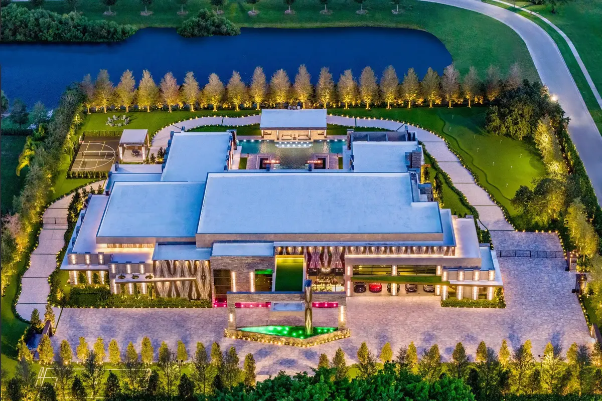 Villa Skyfall Twilight Aerial at 16121 Quiet Vista Circle, Delray Beach