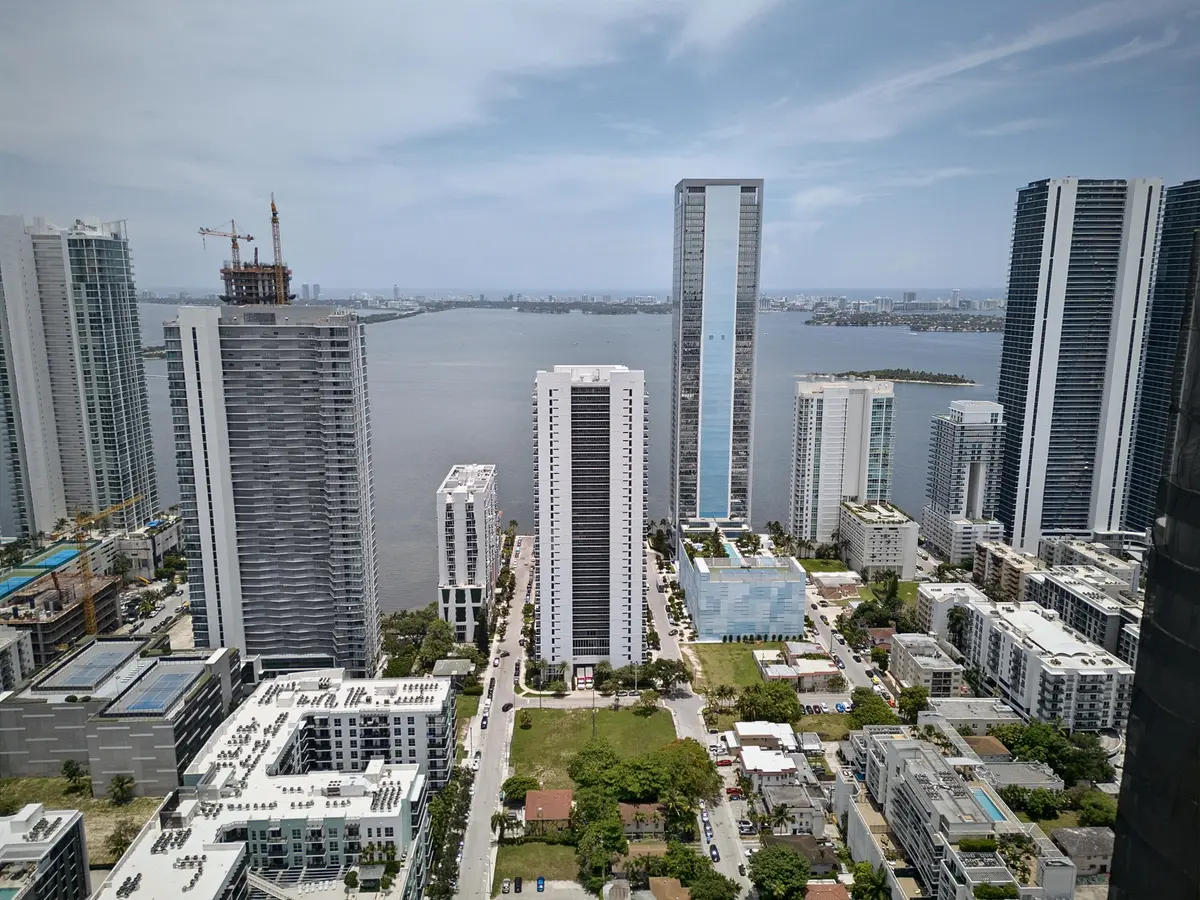Aerial View Looking at Bay at 600 NE 27th Street 1605, Miami