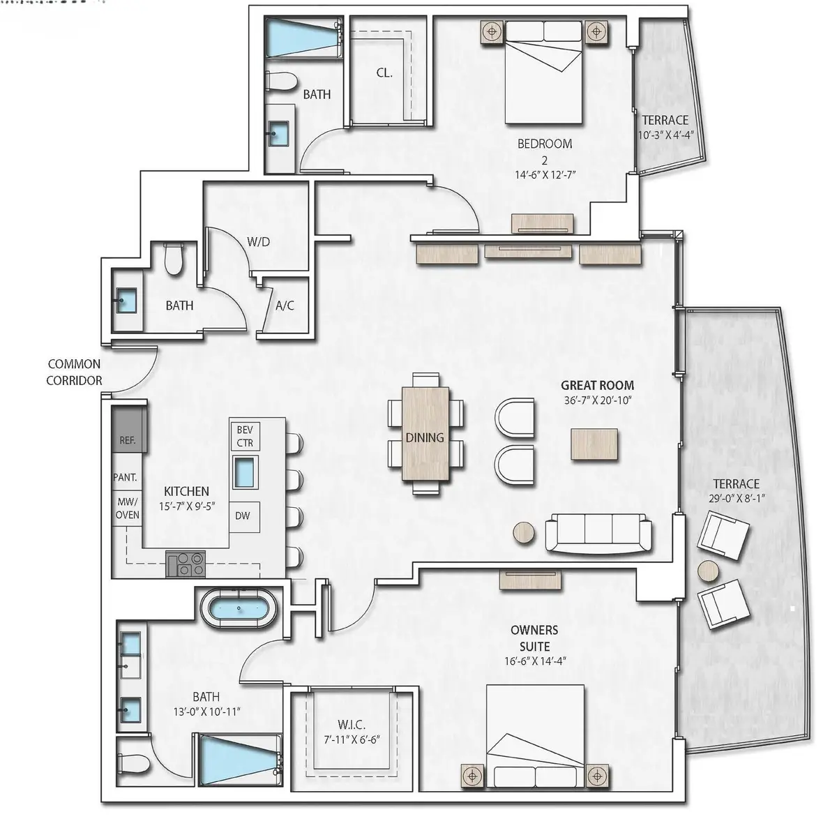 D FLOORPLAN at 220 Lake Shore Drive 807, Lake Park