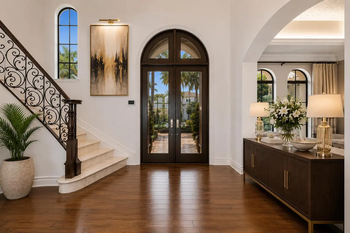 Digitally staged foyer at 9253 Este Lago Drive, Boca Raton