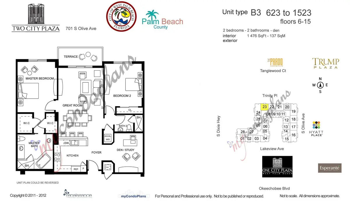 Floor Plan 823 at 701 S Olive Avenue 823, West Palm Beach