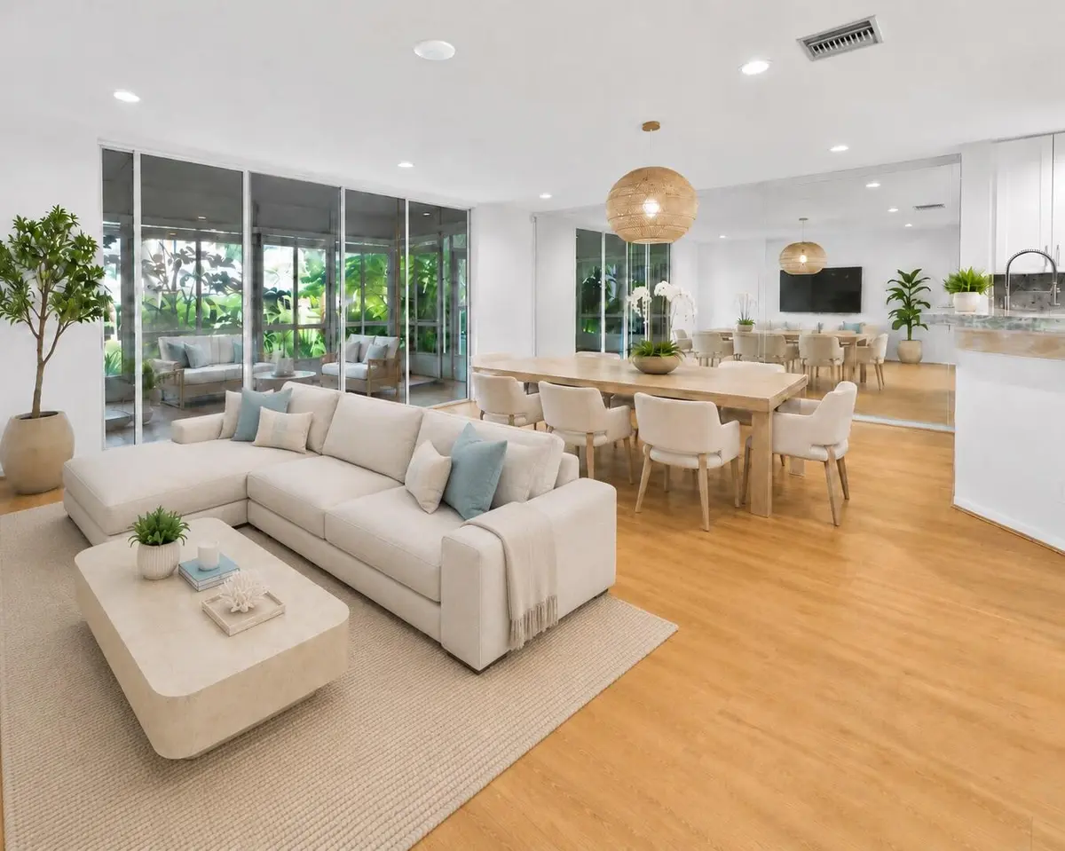 Virtually Staged Living/Dining at 6191 Old Court Road 806, Boca Raton