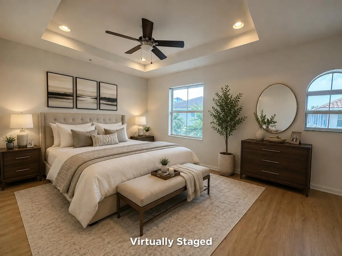 Virtually Staged Primary Bedroom at 1530 VIA DE PEPI 72, Boynton Beach