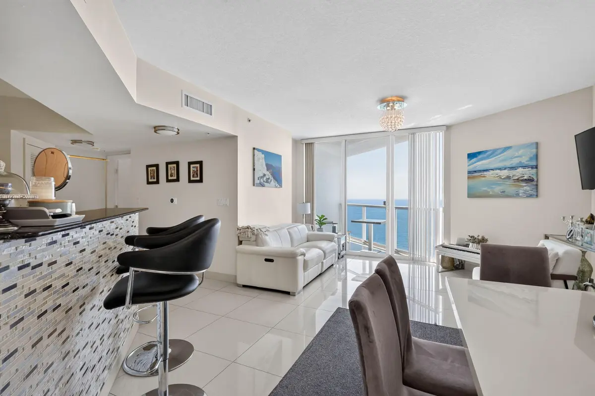 Living Room & Kitchen at 16699 Collins Avenue 3509, Sunny Isles Beach