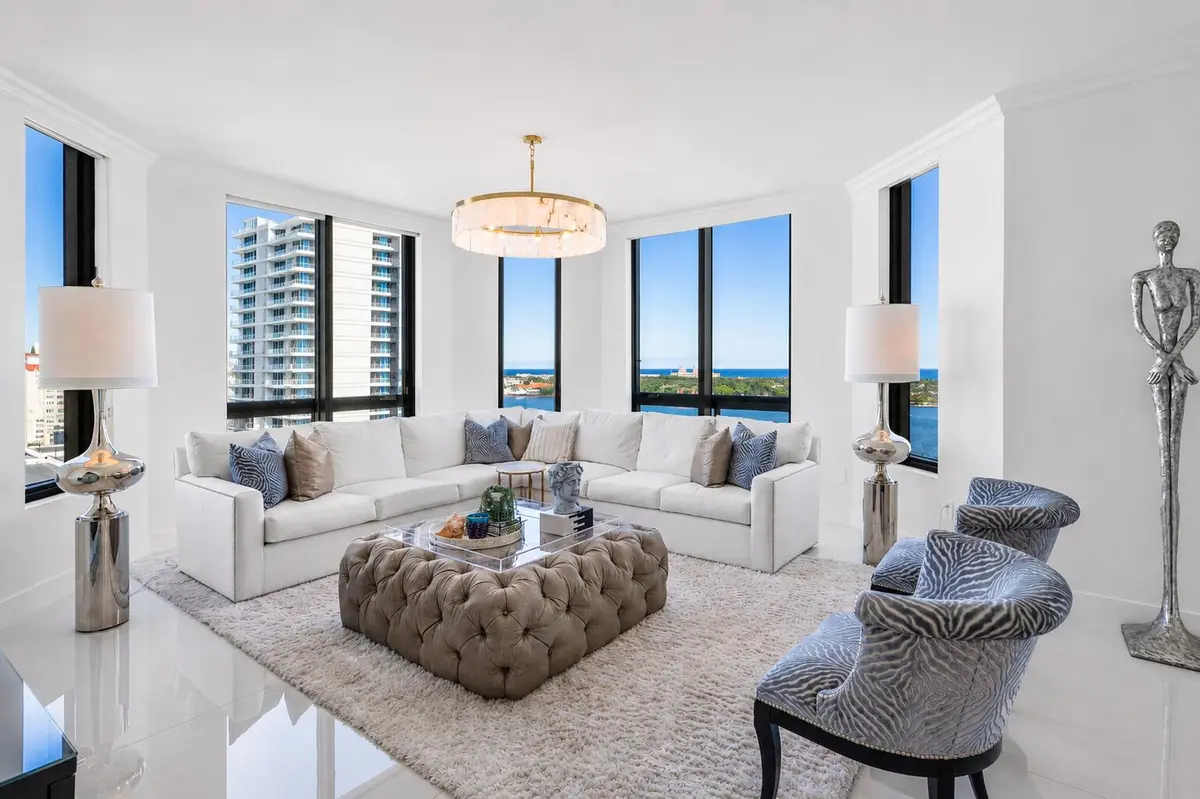 Living Room w Expansive Water Views at 701 S Olive Avenue 1219, West Palm Beach