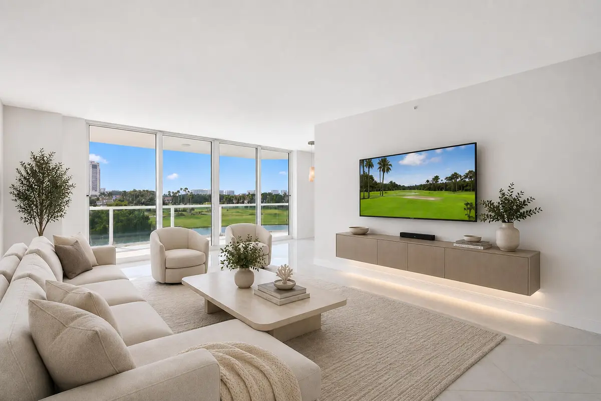 living_room_golf_course_tv_aligned at 500 SE Mizner Boulevard A404, Boca Raton