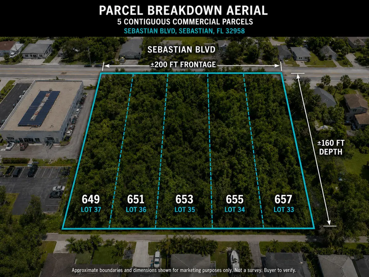 MLS_02_APPROVED_Parcel_Breakdown_Aerial at 649 SEBASTIAN Boulevard, Sebastian