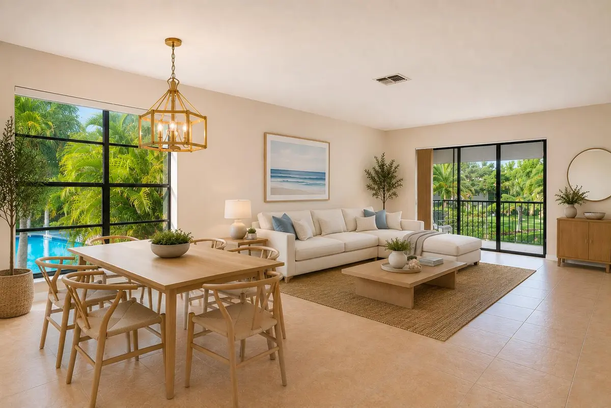 Virtually Staged Living Dining w Views at 9307 Vista Del Lago 17B, Boca Raton