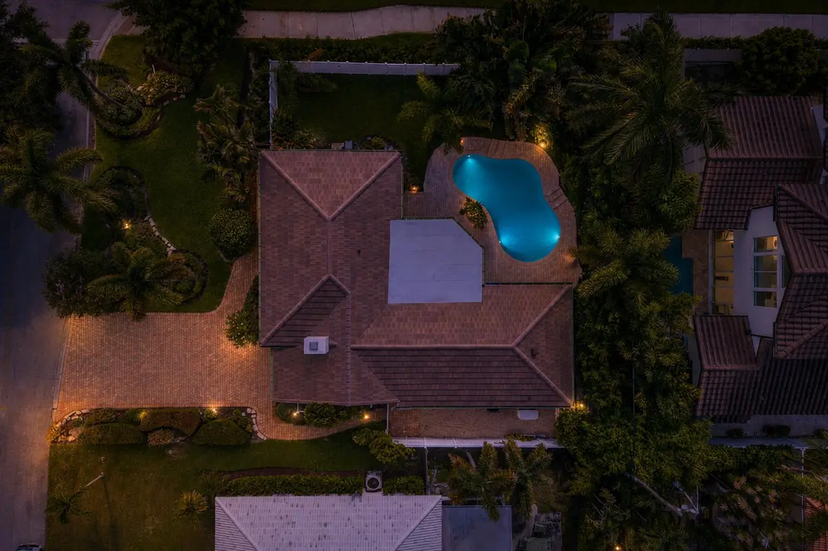 aerial night at 124 Bonnie Briar Lane, Delray Beach