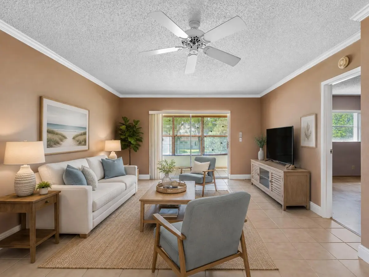 Staged Living Room at 6 ABBEY Lane 206, Delray Beach