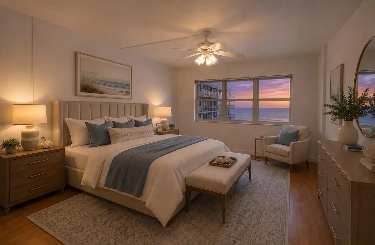 sunset bedroom at 111 N Pompano Beach Boulevard 1611, Pompano Beach