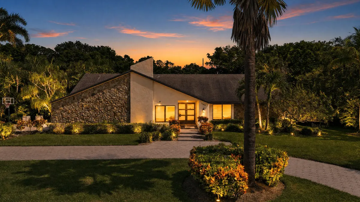 Twilight Front Exterior AI enhanced at 11601 SW 21st Court, Davie
