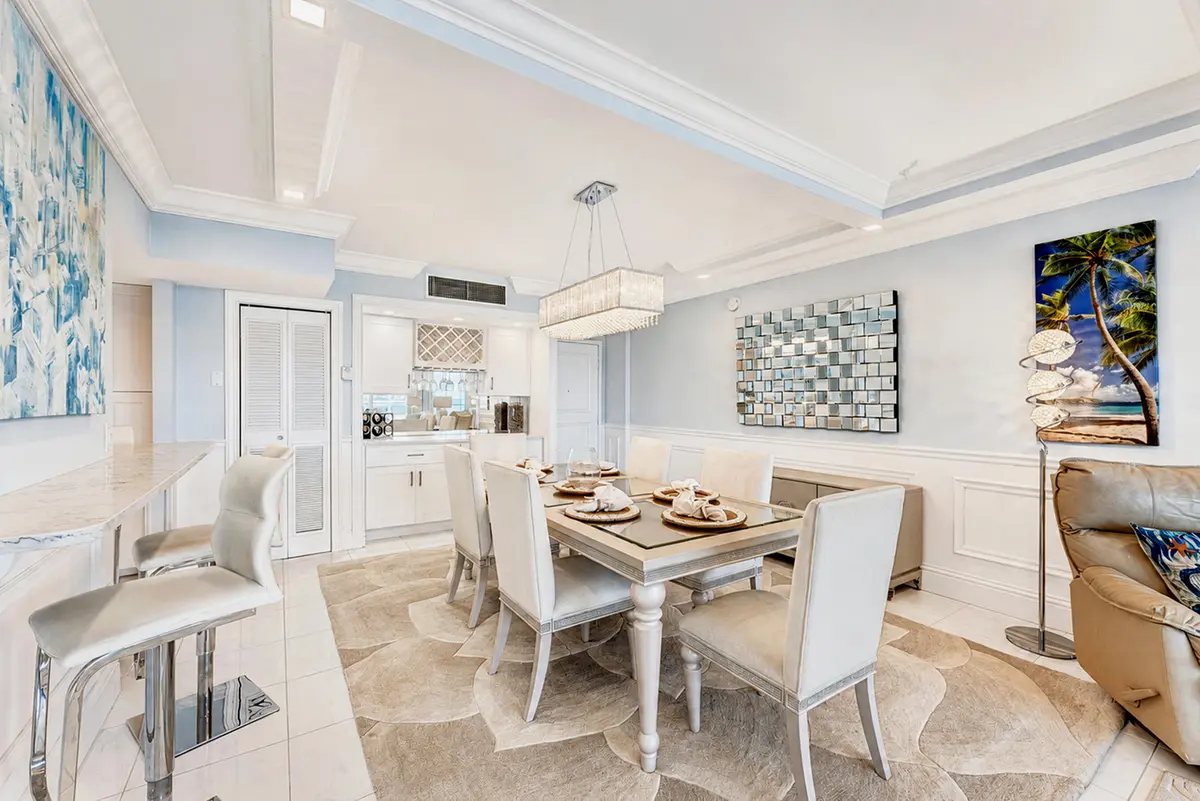 Spacious dining room at 3450 S Ocean Boulevard 505, Palm Beach