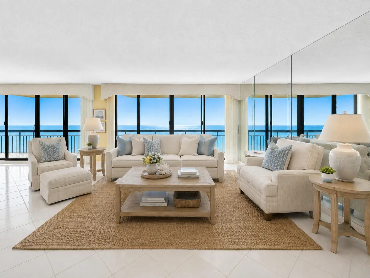 living-room-ocean-view-virtually-staged at 4050 N Ocean Avenue 401, Singer Island