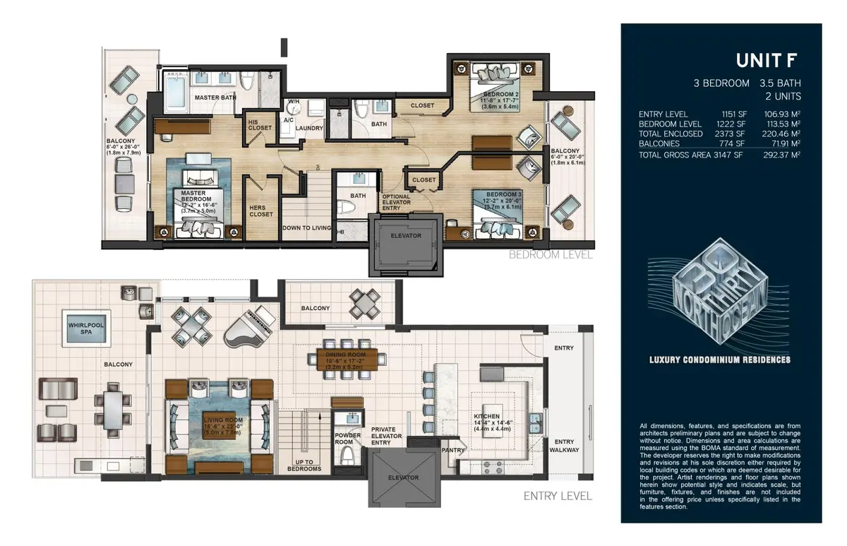 Floor Plan - Unit F at 3040 N Ocean Boulevard N101, Fort Lauderdale