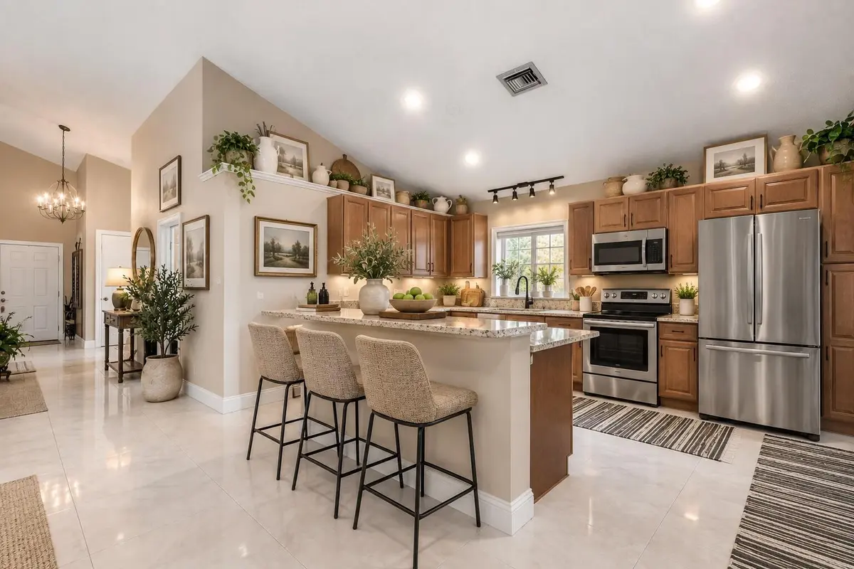 AI Staged kitchen at 5115 Foxhall Drive, West Palm Beach
