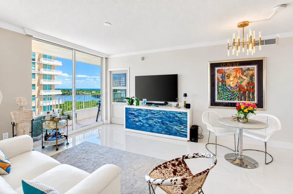 Living room with water view at 625 Casa Loma Boulevard 1003, Boynton Beach