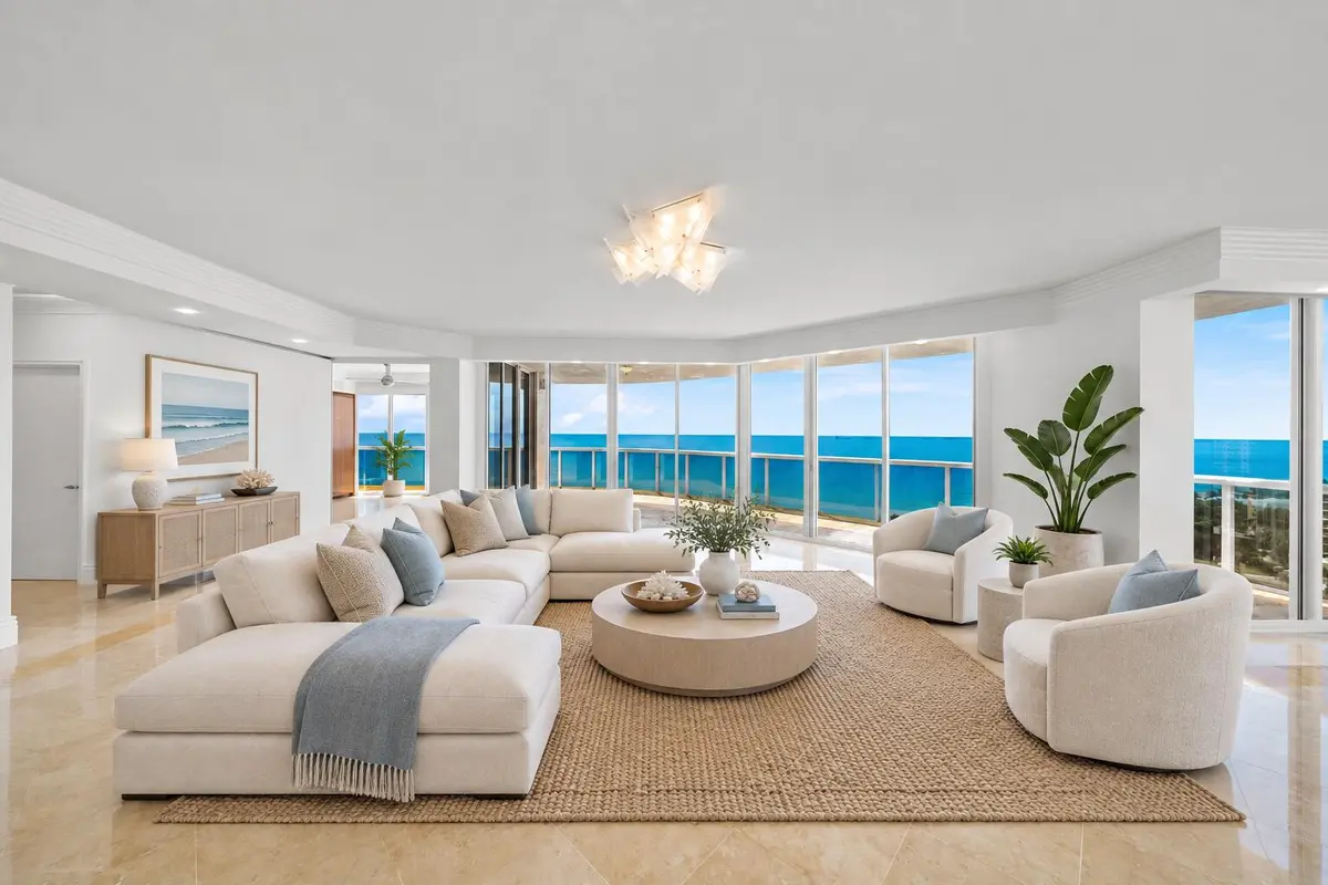 Living room Virtually Staged at 3100 N Ocean Boulevard 1610, Fort Lauderdale