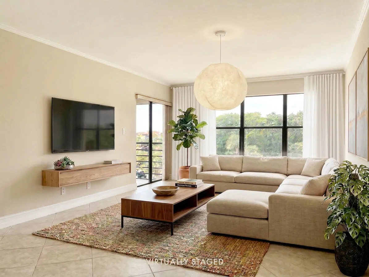 Virtual Staging - Living Room at 2306 S Cypress Bend Drive 420, Pompano Beach