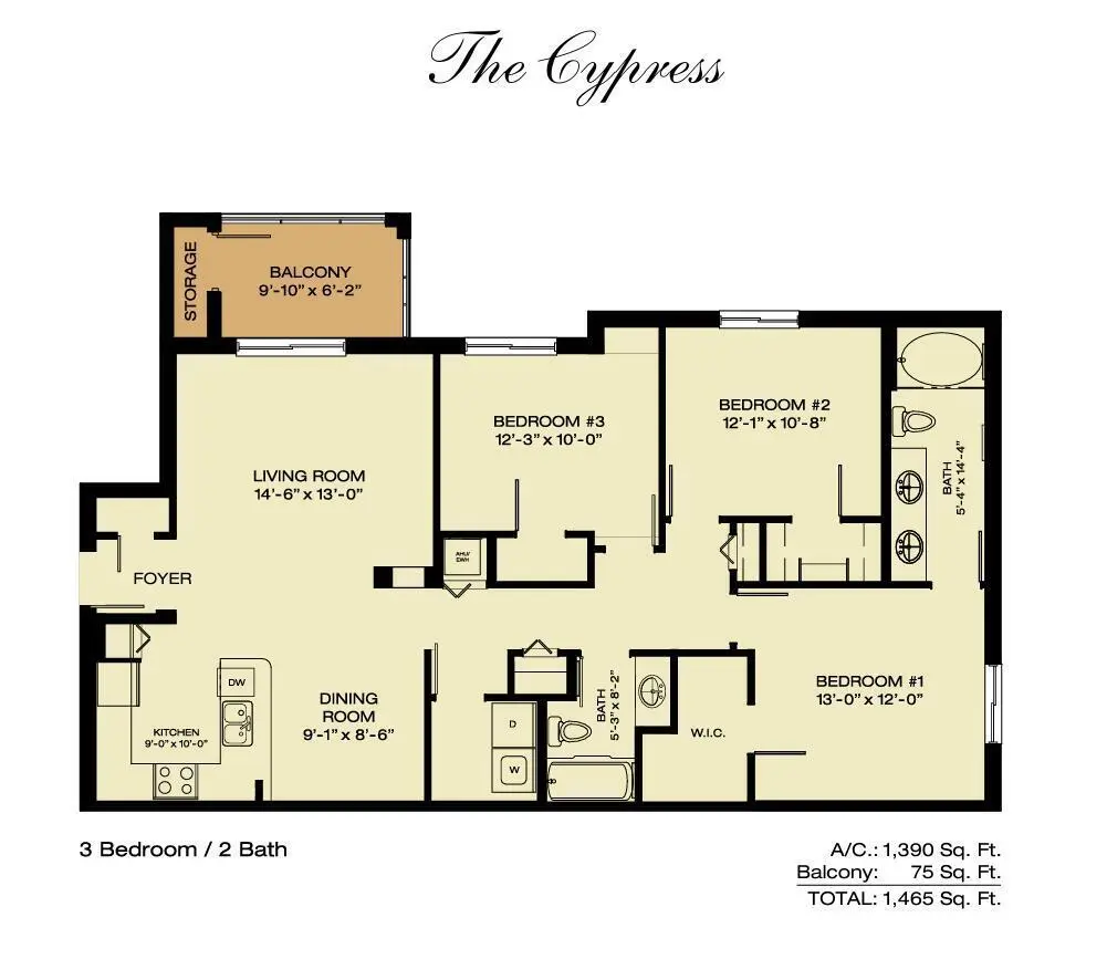 The Cypress Floor Plan at 6450 EMERALD DUNES Drive 103, West Palm Beach