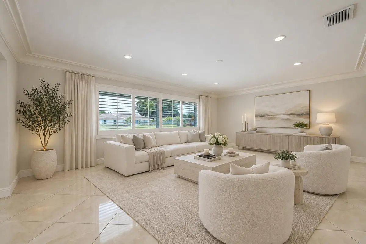 Virtually staged living room at 408 S Country Club Drive, Atlantis