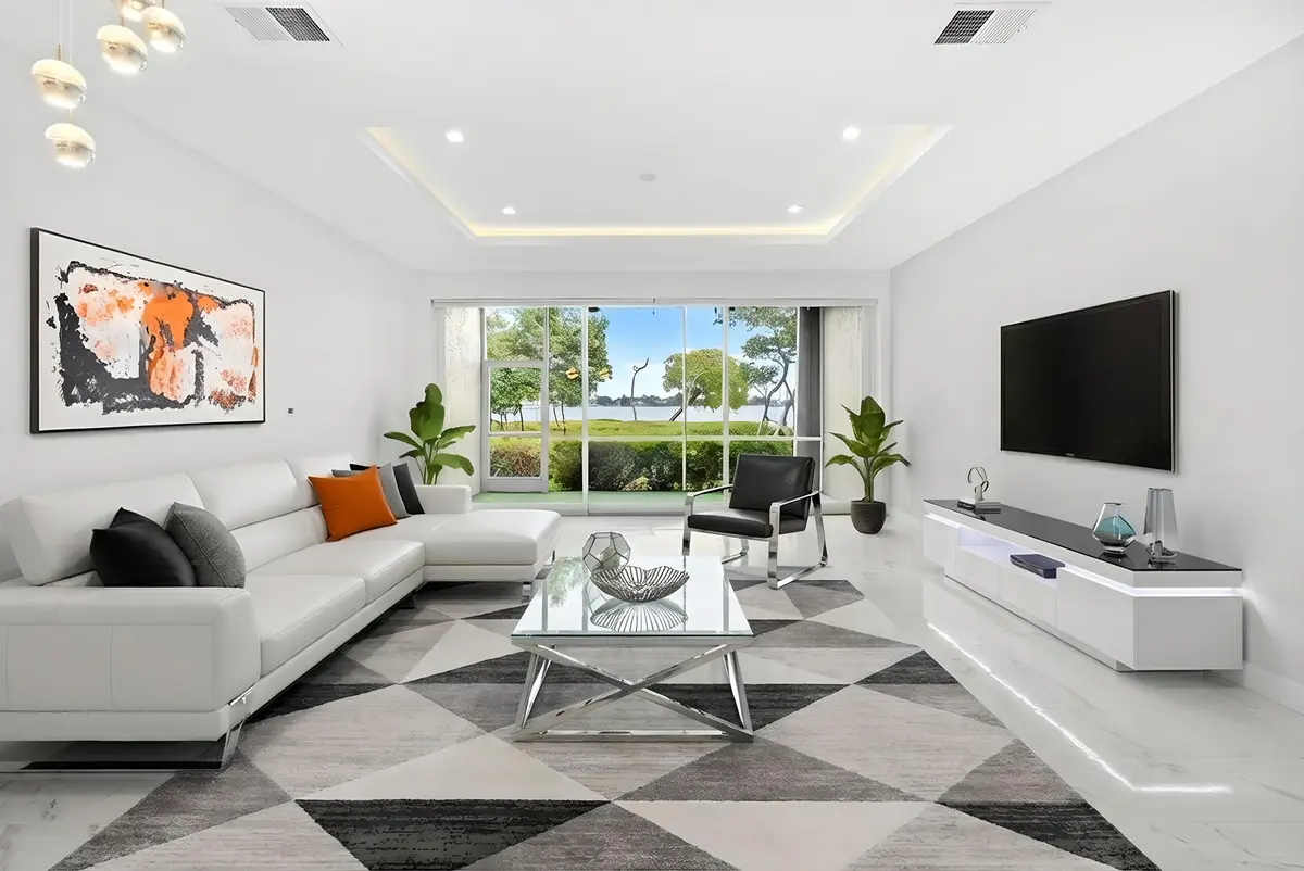 Virtually Staged Living Room at 88 N Lakeshore Drive, Hypoluxo