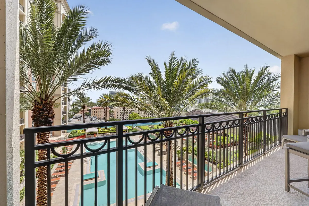 Pool-Facing Balcony Views at 550 Okeechobee Boulevard 1215, West Palm Beach