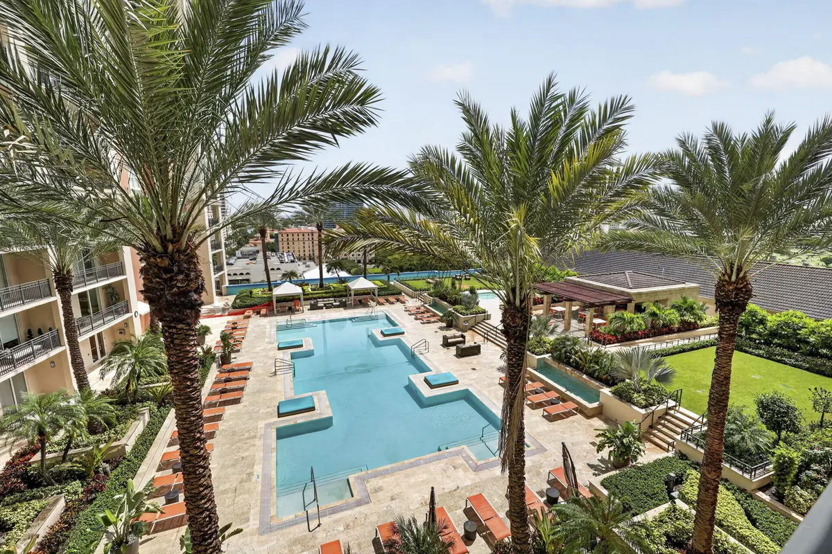 Pool-Facing Balcony Views at 550 Okeechobee Boulevard 1215, West Palm Beach