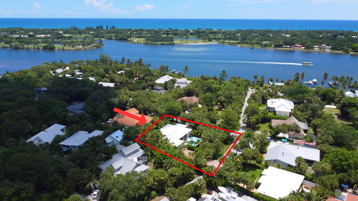 Drone - Looking East - with arrow at 12212 SE Heckler Drive, Hobe Sound