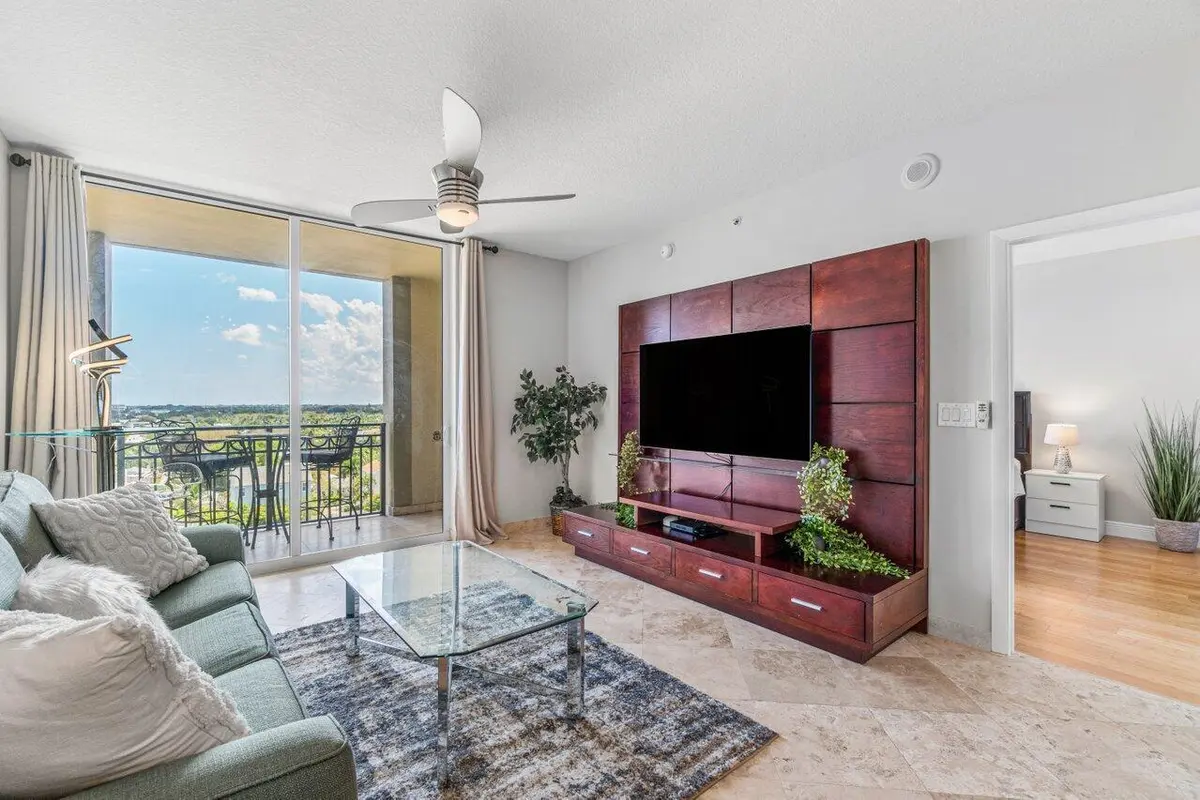 Living Room & Covered Balcony at 550 Okeechobee Boulevard 824, West Palm Beach