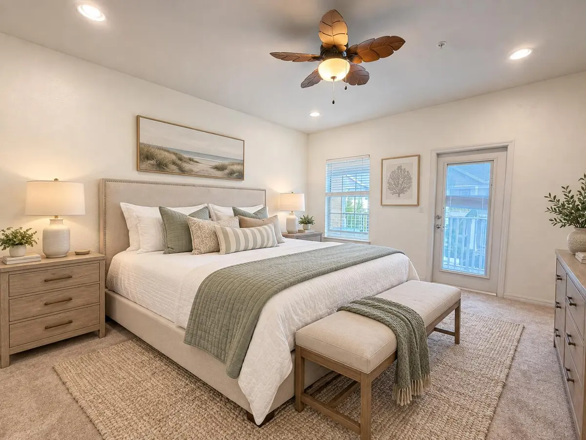 Virtuall Staged Primary/Master Bedroom at 118 BLACK IRONWOOD Road 105, Jupiter
