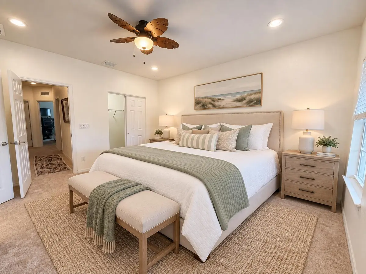 Virtuall Staged Primary/Master Bedroom at 118 BLACK IRONWOOD Road 105, Jupiter