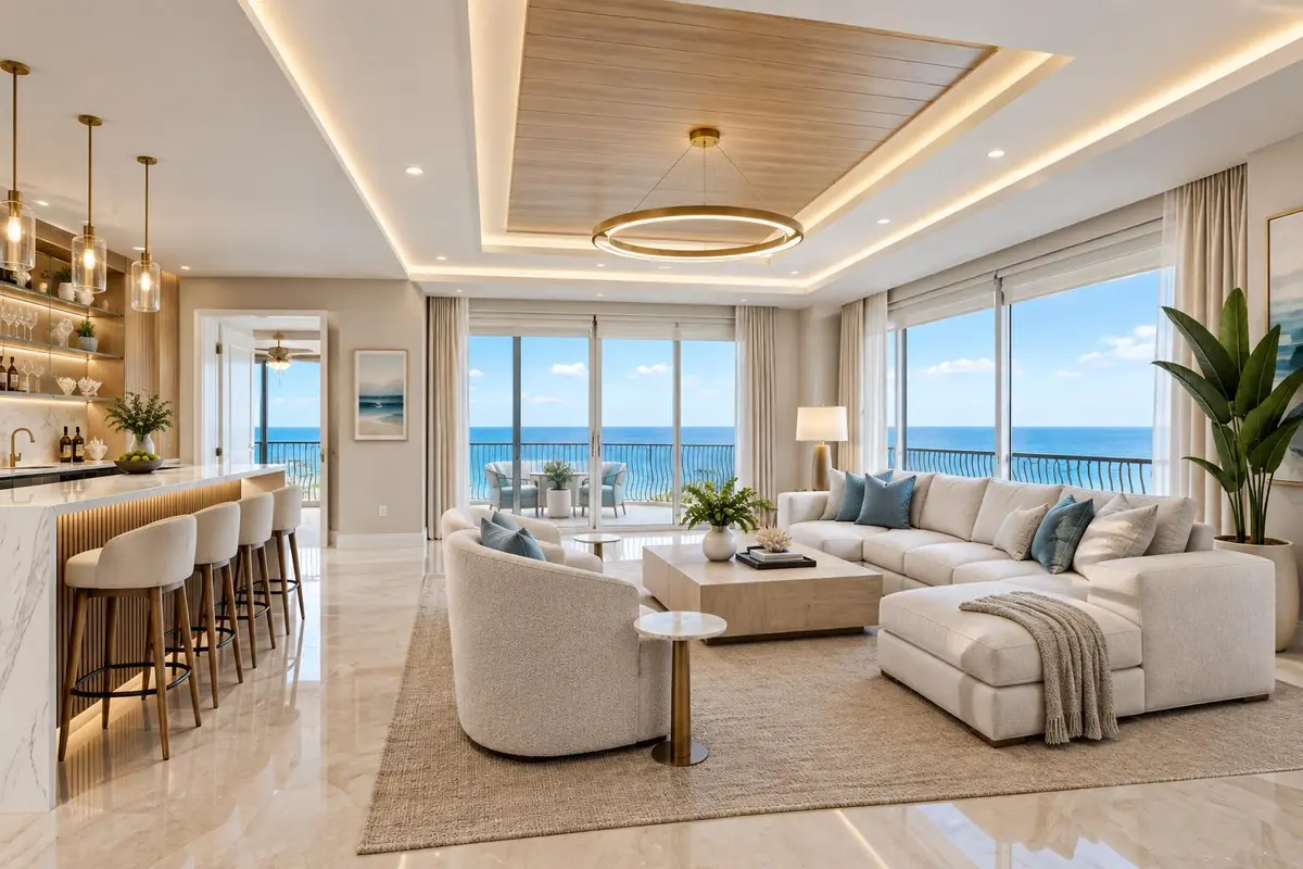 Modern bar and living at 1460 S OCEAN Boulevard 701, Lauderdale-By-The-Sea