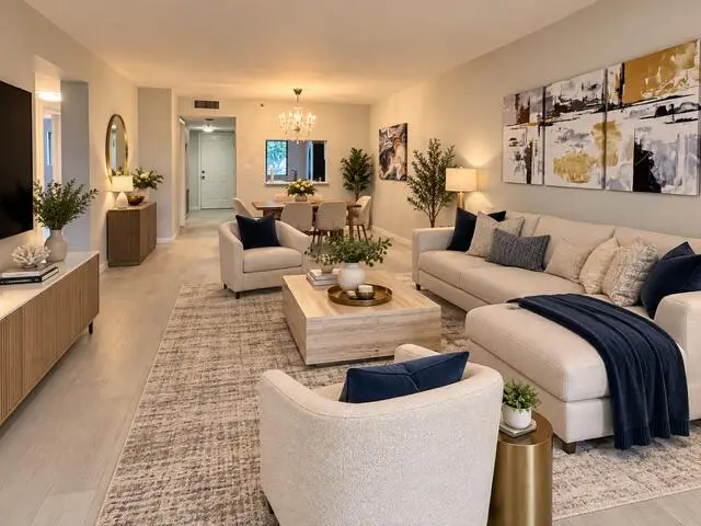 Digitally staged Living at 6866 Huntington Lane 306, Delray Beach