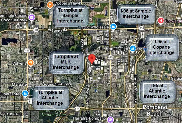 Location Aerial with Interchange Labels at 2721 NW 19TH Street, Pompano Beach