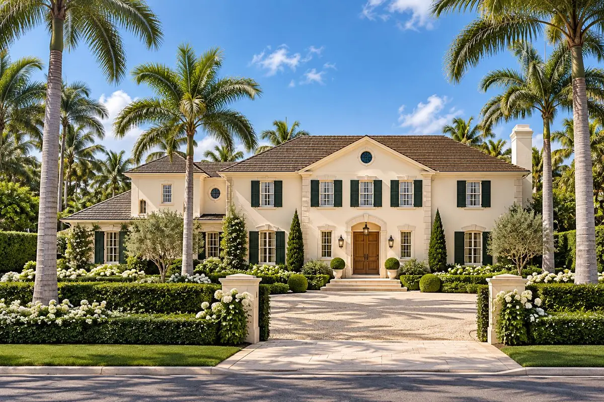 AI-rendered Front elevation at 202 Coral Lane, Palm Beach