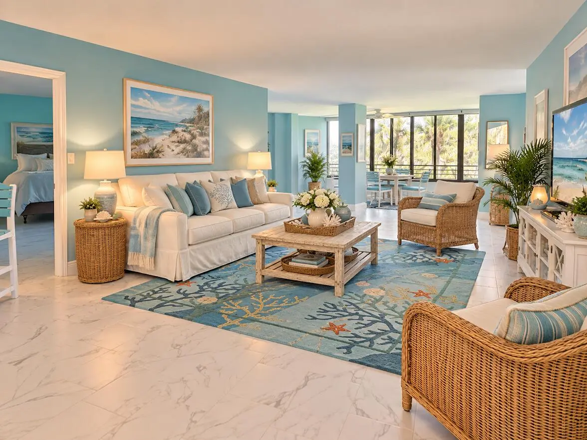 Staged Living Room. at 1357 NE OCEAN Boulevard 304, Stuart