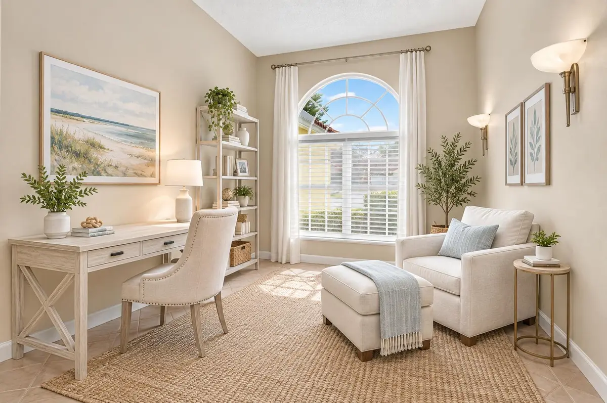 Virtually staged den Coastal-Inspired Ho at 7423 BRUNSWICK Circle, Boynton Beach