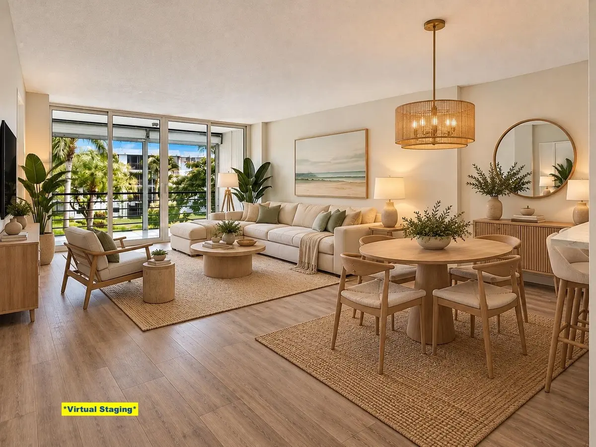 Virtual Staging-Living & Dining area1 at 114 Royal Pk Drive 3A, Oakland Park