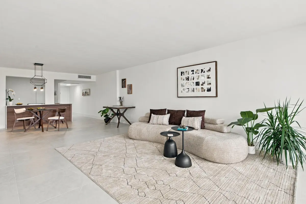living room & dining room long view at 3140 S Ocean Drive 610, Hallandale Beach