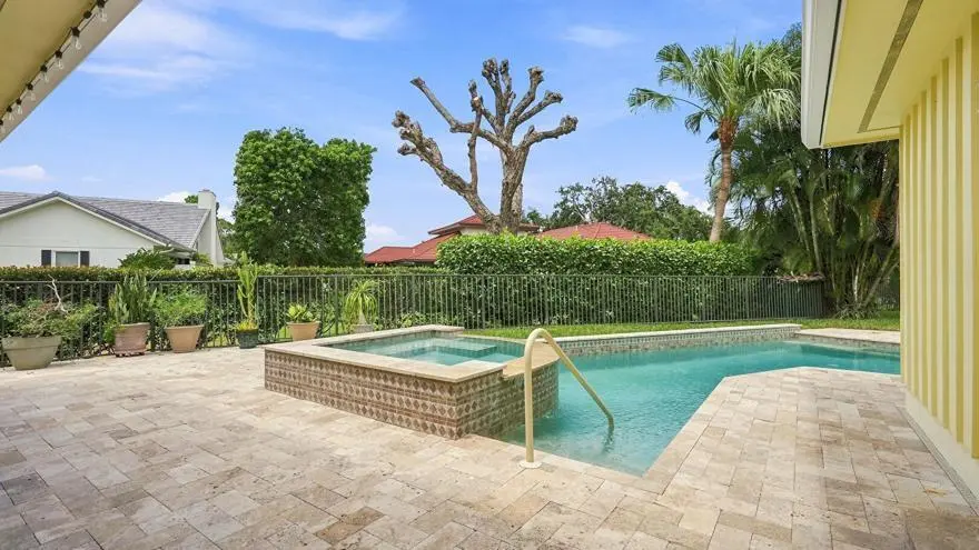 Travertine Patio & Heated Pool at 1 Wycliff Road, Palm Beach Gardens