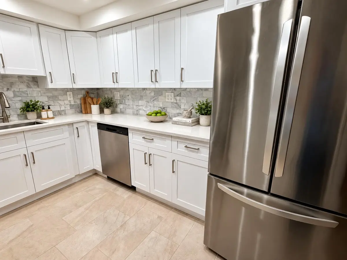 Staged Modern Kitchen with Greenery at 1655 NE 115TH Street 10B, Miami