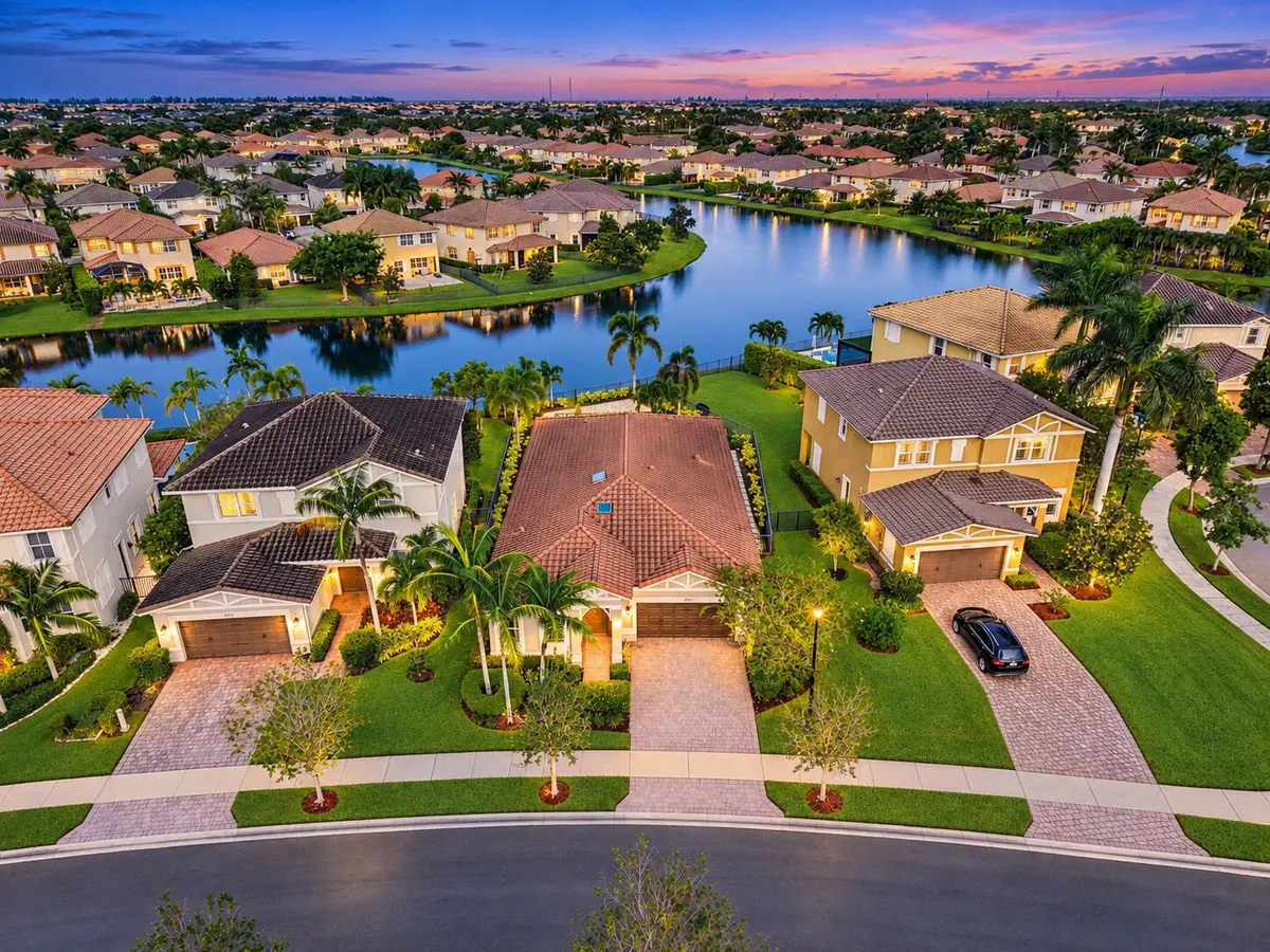 Lakeside Twilight Neighborhood Aerial at 8561 LAKESIDE Bend, Parkland