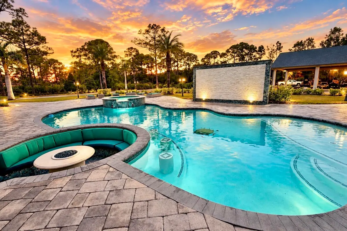 pool and lounge sunset at 13050 81st Street, Fellsmere