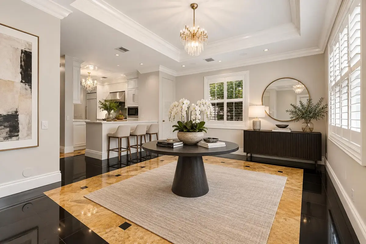 Elegant Luxury Foyer with Orchid Table at 1107 NE 2ND Street, Fort Lauderdale