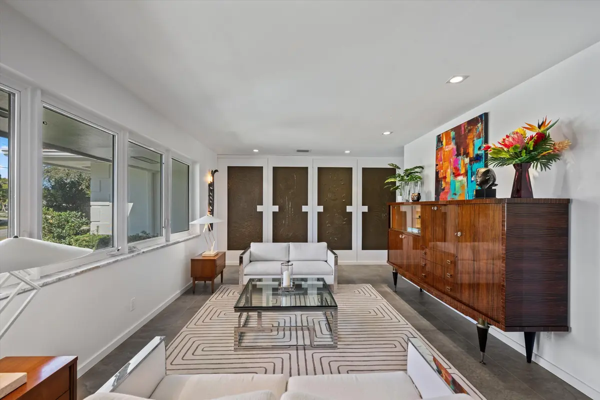 Stylish den with decorative glass panles at 509 Greenway Drive, North Palm Beach