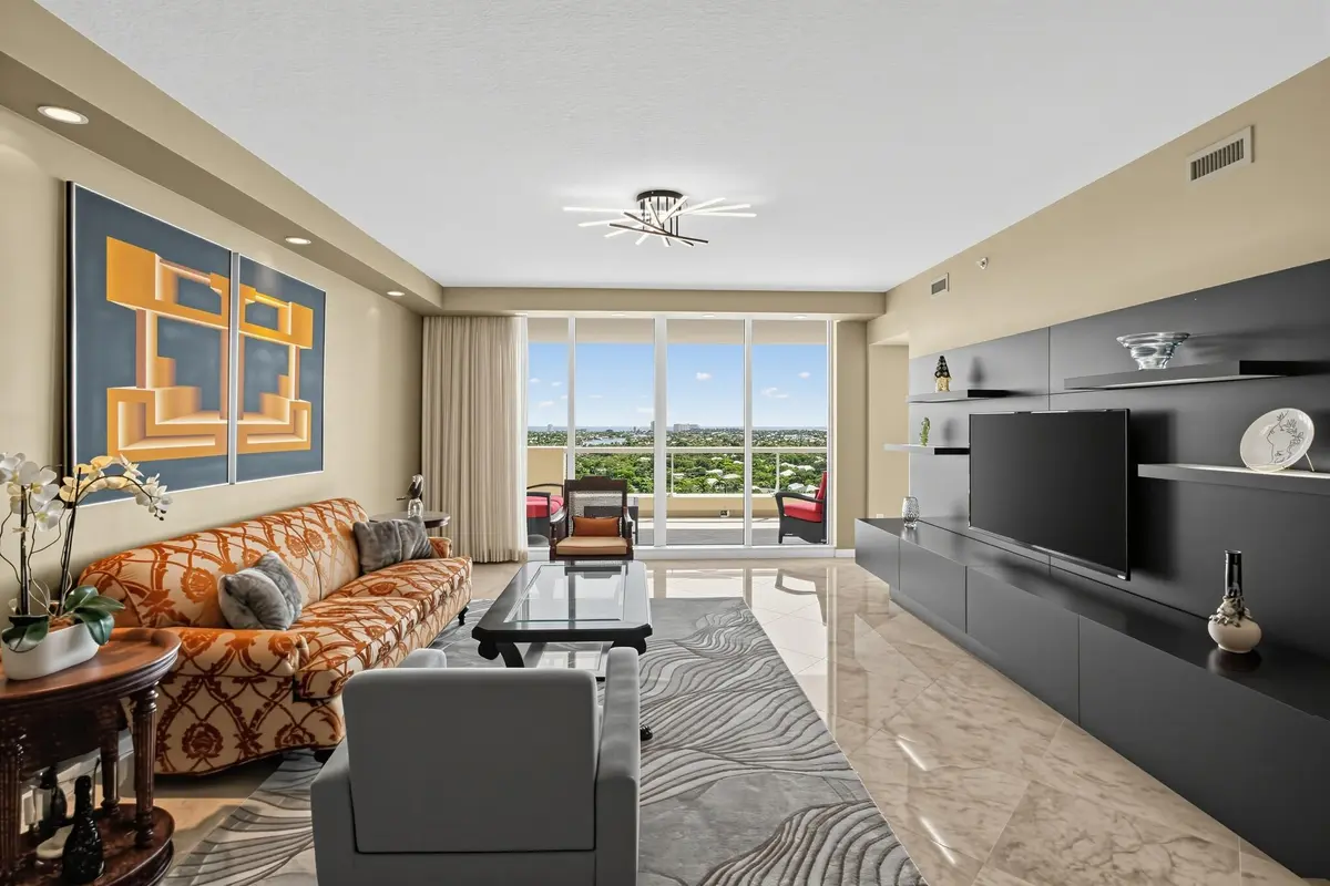 Living Room has gorgeous view at 411 N New River Drive 1903, Fort Lauderdale